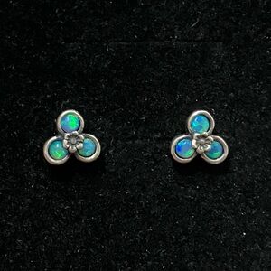 Sterling Silver Opal Clover Stud Earrings